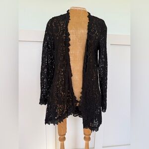 Altar’d State Lace Open Front Cardigan Women’s L Sheer Black Witchy Whimsigoth